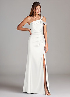 Azazie Wynter Abiti da Damigella Abito Tubino in Raso Elasticizzato Monospalla Bianco image4