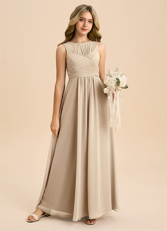 Azazie Skyla Junior Vestido de Champán de Gasa de Corte en A con Plisado image6