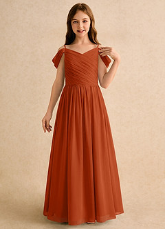 Azazie Chelo Girls Formal Flower Girl Dresses Burnt Orange A-Line Pleated Chiffon Dress image5