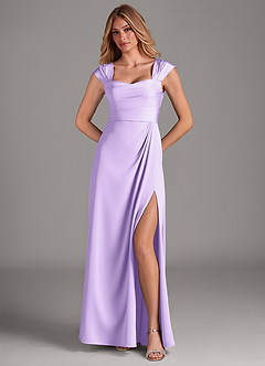 Azazie Laila Robes de demoiselle d'honneur Robe Trapèze en Satin extensible Plissée Lilas image4