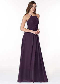 Azazie Ginger Bridesmaid Dresses Plum A-Line Halter Pleated Chiffon Dress image1