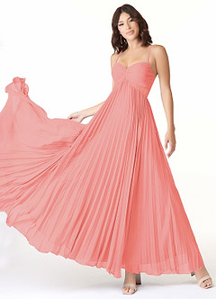 Azazie Devyn Bridesmaid Dresses Coral A-Line Corset Chiffon Dress image1
