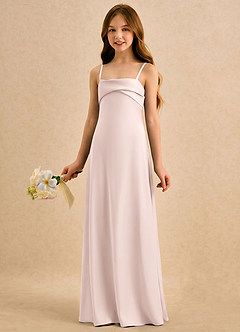 Azazie Mirabella Girls Formal Robe Demoiselle D'honneur Fillette Robe Fourreau en Satin extensible Encolure en Forme de Cœur Rose Pâle image2