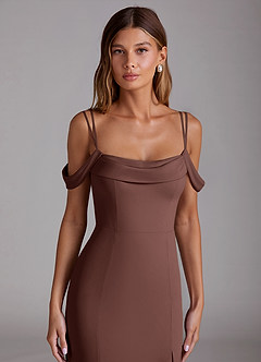 Azazie Callan Bridesmaid Dresses Espresso Mermaid Pleated Chiffon Convertible Dress image4