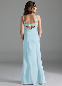 Azazie Leonis Junior A-Linie Plissee Stretch-Satin Kleid Himmelblau image2