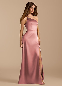 Azazie Trina Bridesmaid Dresses Dusty Rose A-Line One Shoulder Metallic Satin Dress image4