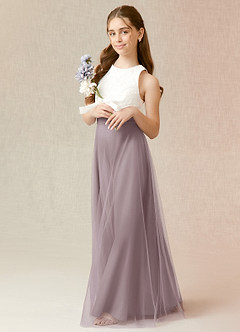 Azazie Albertine Junior A-Linie Spitze Chiffon Kleid Dämmerung image4