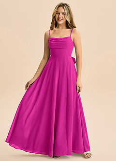 Azazie Bear Junior Fuchsia A-Line Pleated Chiffon Dress image4