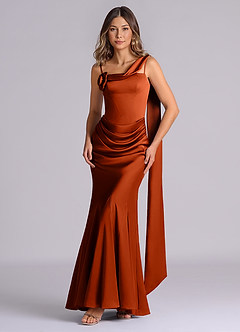 Azazie Inara Bridesmaid Dresses Paprika Mermaid Pleated Stretch Satin Dress image1