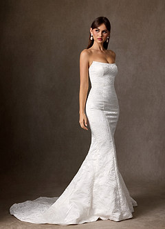 Azazie Serephina Vestidos de novia Vestido de Diamante Blanco de Jacquard Floral de Corte Sirena con Sin tirantes image3