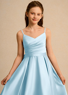 Azazie Sweets Junior Formal vestidos de niña de las flores Vestido de Azul Cielo de Satin Mate de Corte En A con Plisado image6
