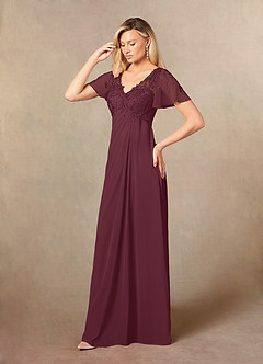 Azazie Holga Mother of the Bride Dresses Cabernet A-Line V-Neck Lace Chiffon Dress image8