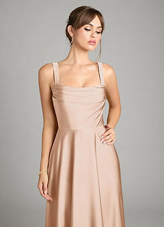 Azazie Shaude Bridesmaid Dresses English Rose A-Line Pleated Stretch Satin Dress image3