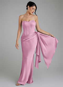Azazie Draya Bridesmaid Dresses Candy Pink Mermaid Strapless Stretch Satin Dress image4