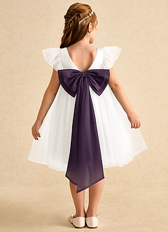 Azazie Munchkin Flower Girl Dresses Ivory Plum A-Line Bow Tulle Dress image1