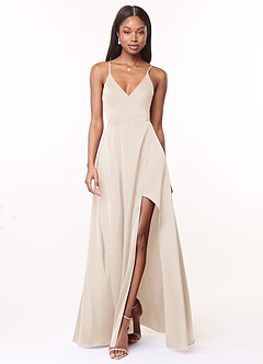 Azazie Maksim Bridesmaid Dresses White Alabaster A-Line V-Neck Stretch Satin Dress image1