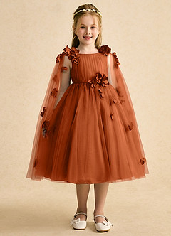 Azazie Staria Flower Girl Dresses Burnt Orange Ball-Gown Ruched Tulle Dress image6