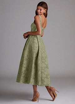 Azazie Amalie Vestidos de damas de honor Vestido de Pistacho de Devorado Floral de Corte en A con Plisado image2