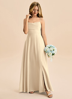 Azazie Bear Junior Champagne A-Line Pleated Chiffon Dress image3