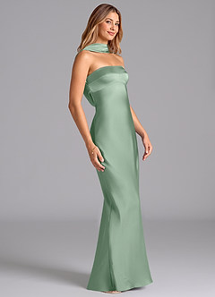 Azazie Lusinda Brautjungfernkleider Meerjungfrau-Linie Schulterfrei Stretch-Satin Kleid Agave image6