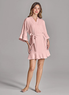 front Matching Color 2-Piece Ruffled Cloud-Soft Robe and Slip Set