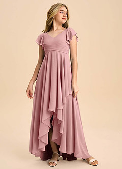 Azazie Caria Junior Dusty Rose A-Line Pleated Chiffon Dress image3
