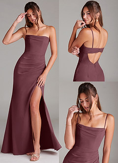 Azazie Leonis Vestidos de damas de honor Vestido de Sangrado de Gasa de Corte Recto Convertible con Sin tirantes image9