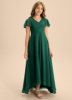 Azazie Induh Junior Emerald A-Line Pleated Chiffon Dress image3