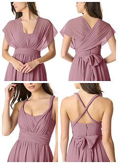 Azazie Olani Bridesmaid Dresses Vintage Mauve A-Line Off the Shoulder Chiffon Convertible Dress image6