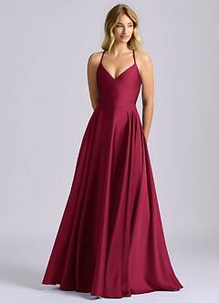Azazie Truce Bridesmaid Dresses Burgundy A-Line Stretch Satin Dress image1