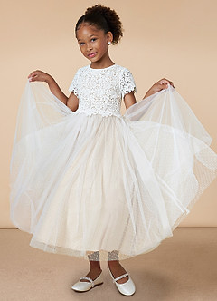 Azazie Petal Final Sale Diamond White Champagne A-Line Lace Tulle Dress image4