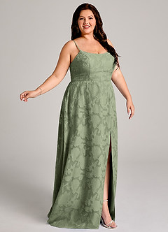 Azazie Moira Bridesmaid Dresses Pistachio A-Line Side Slit Floral Burnout Dress image9