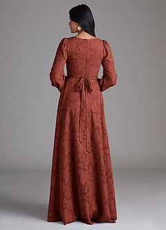 Azazie Leonia Bridesmaid Dresses Terracotta A-Line Long Sleeve Floral Burnout Dress image3