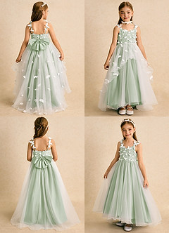 Azazie Darlina Flower Girl Dresses Ivory Dusty Sage Ball-Gown Lace Tulle Dress image2