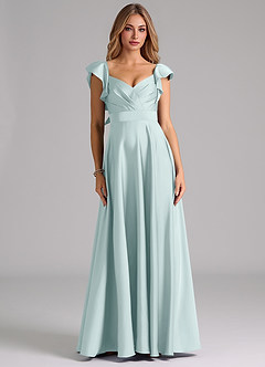 Azazie Leilani Bridesmaid Dresses Mist A-Line Ruched Stretch Satin Dress image3