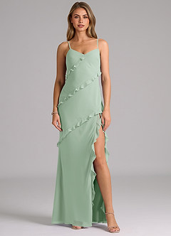 Azazie Nancie Bridesmaid Dresses Agave Mermaid Ruched Chiffon Dress image1