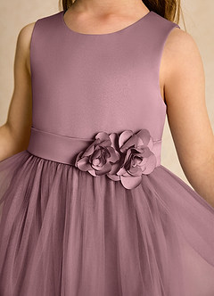 Azazie Miracle Blumenmädchenkleider A-Linie Schleifen Matte Satin Kleid Vintage Mauve image6