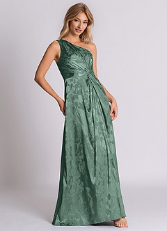 Azazie Brooke 신부 들러리 드레스 A라인 한쪽 어깨 자카드 바닥 길이 드레스 image4