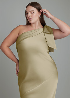 Azazie Yuanna Bridesmaid Dresses Moss Green Mermaid One Shoulder Stretch Satin Dress image10