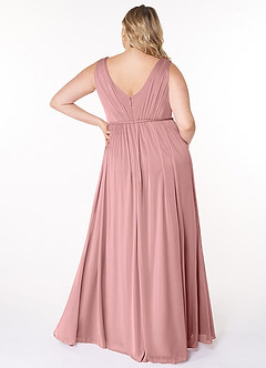 Azazie Tanicia Brautjungfernkleider A-Linie V-Hals Gefaltet Gittergewebe Kleid Altrosa image6