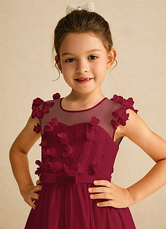 Azazie Arlo Blumenmädchenkleider A-Linie Schleifen Chiffon Kleid Burgunderrot image2