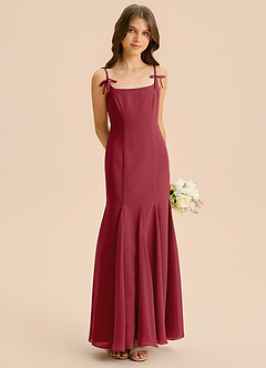 Azazie Evey Junior Abito Sirena in Chiffon Plissettato Melograno image4