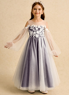 Azazie Zimi vestidos de niña de las flores Vestido de Ciruela de Tul de Princesa con Escote de Corazón image2