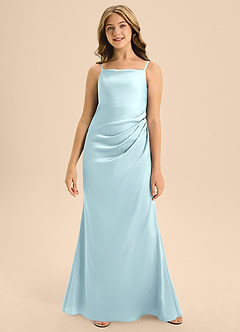 Azazie Renna Junior Linia A Pofałdowany Satyna elastyczna Długość podłogi Młodsza druhna Sukienka image4