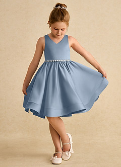 Azazie Julietta Flower Girl Dresses Dusty Blue Ball-Gown Convertible Tulle Dress image4