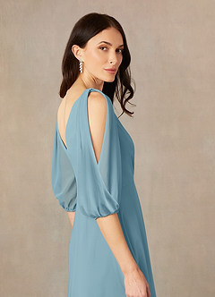Azazie Bronwyn Mother of the Bride Dresses Moody Blue A-Line V-Neck Ruched Chiffon Dress image5