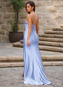Lustre Light Blue Satin Prom Dress image3