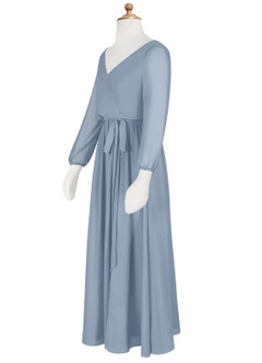 Azazie Angelica Junior Vestido de Azul Polvoriento de Gasa de Corte En A con Plisado image10
