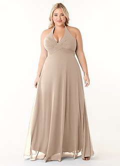 Azazie Tessie Bridesmaid Dresses Taupe A-Line V-Neck Pleated Chiffon Dress image6