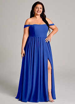 Azazie Calianna Bridesmaid Dresses Royal Blue A-Line Off the Shoulder Chiffon Convertible Dress image13